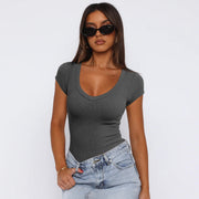 Women's Ribbed Short Sleeve Pullover – Slim Fit Solid Color Top