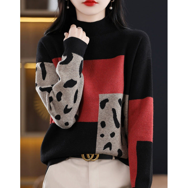 Womens Half-turtleneck Color-block Base Layer Top Extra-soft and Thick