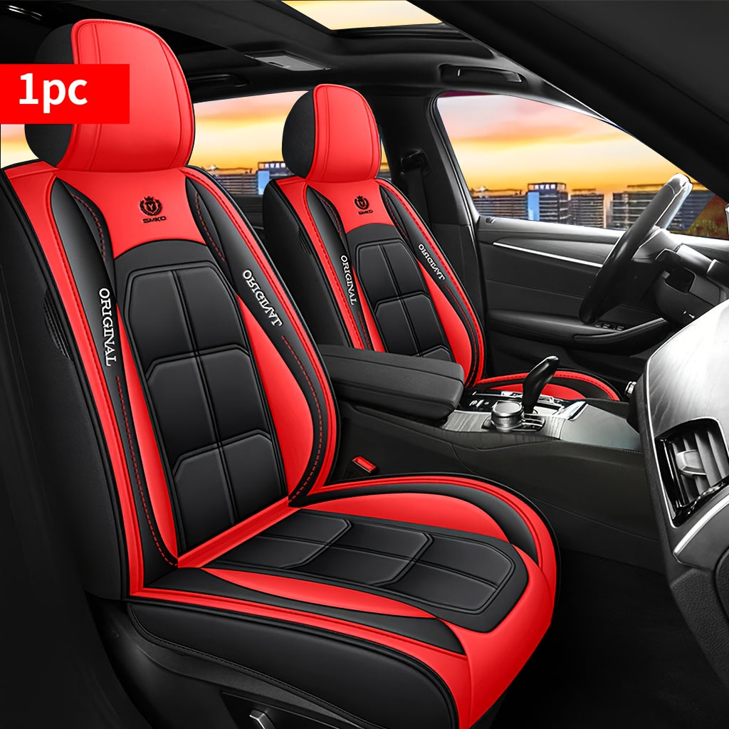 Luxury Car Seat Covers 1pc/2pcs Luxury PU Leather Car Seat Covers - Durable, Comfortable, Stylish Red & Black Design | Front Row Protection Pad for Sedans, SUVs & Pickup Trucks | Fit Vehicle Access...