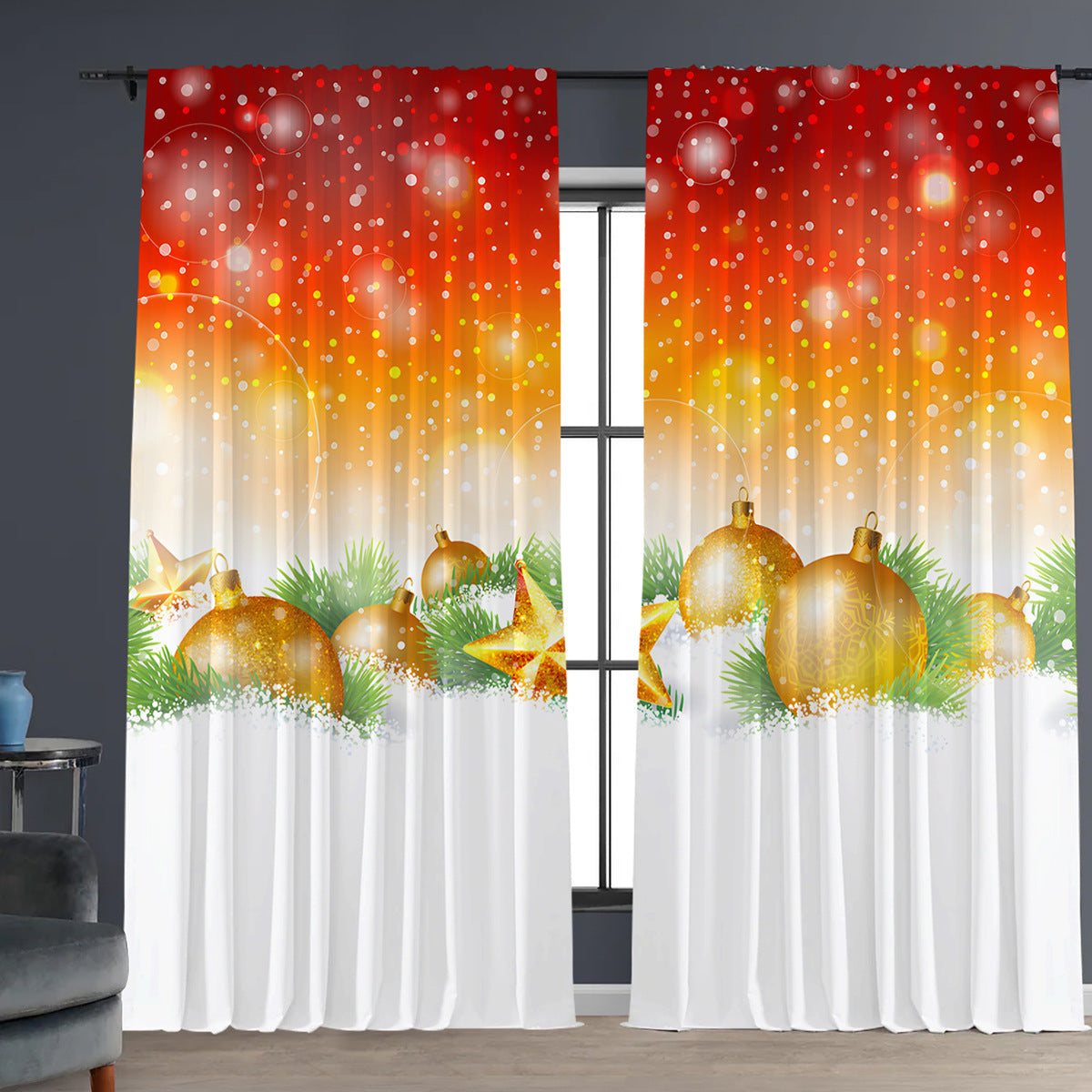 2pcs Christmas Curtain 3d Digital Printing Flower Type