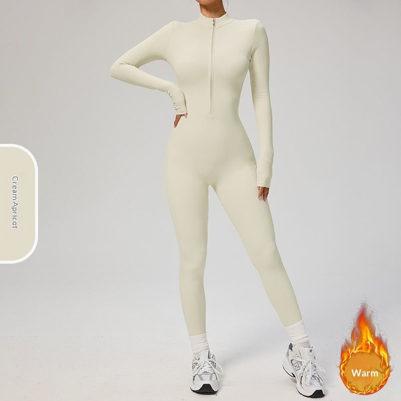 Women's Fleece-Lined Long-Sleeve Yoga Jumpsuit