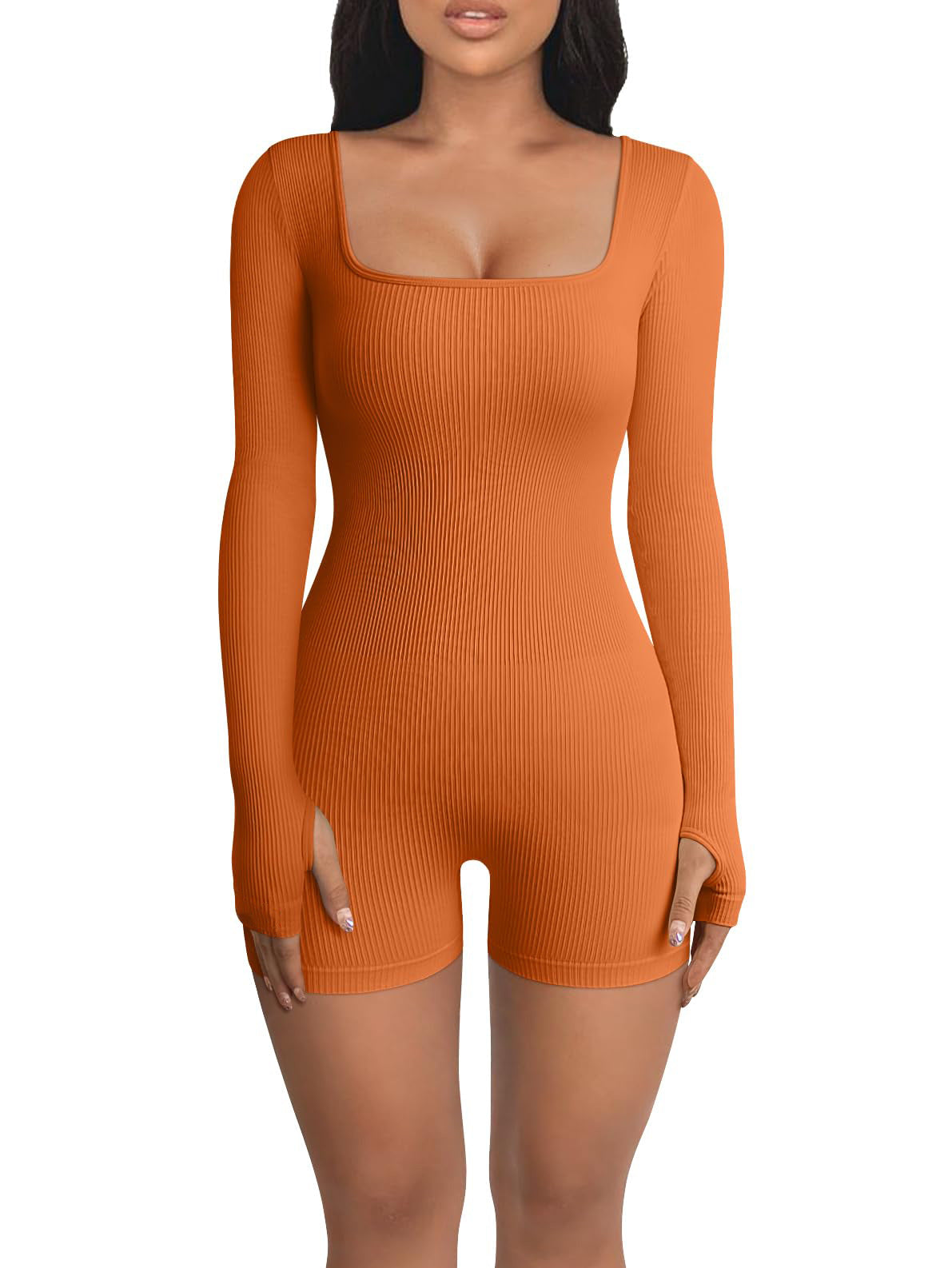 Slim-Fit Square Collar Long Sleeve Casual Jumpsuit