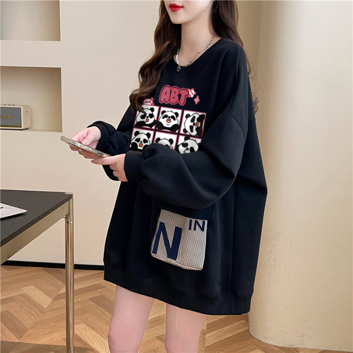 Plus Size Casual Round Neck Cotton Pullover Sweatshirt