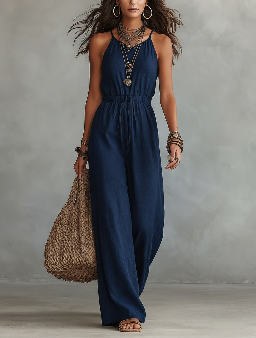 Womens Strap-style Loose-fit Wide-leg Casual Jumpsuit