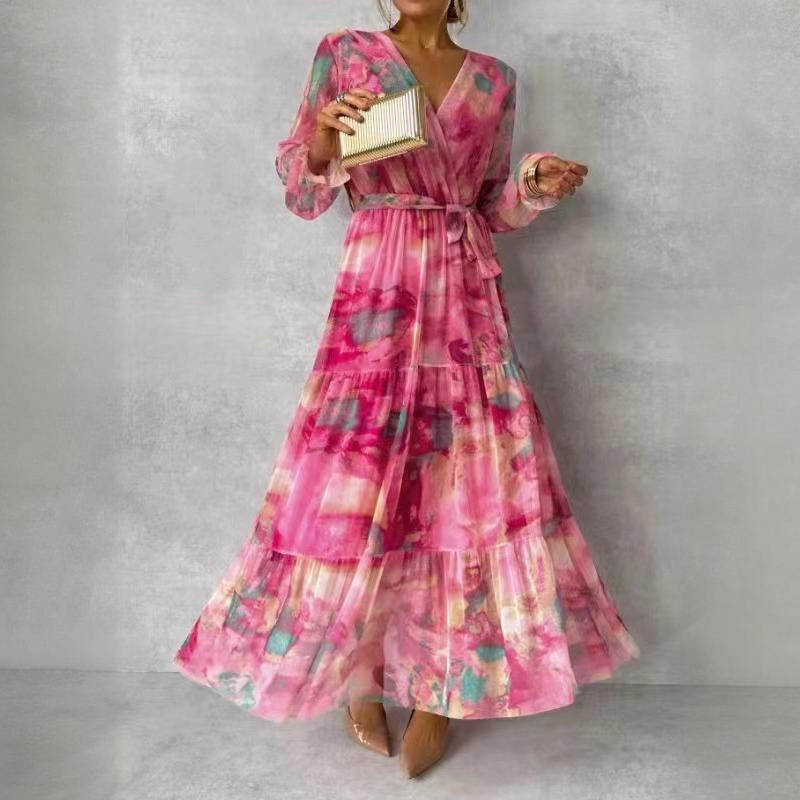 An Elegant Lace-embroidered Multi-panelled Full-skirted Chiffon Dress