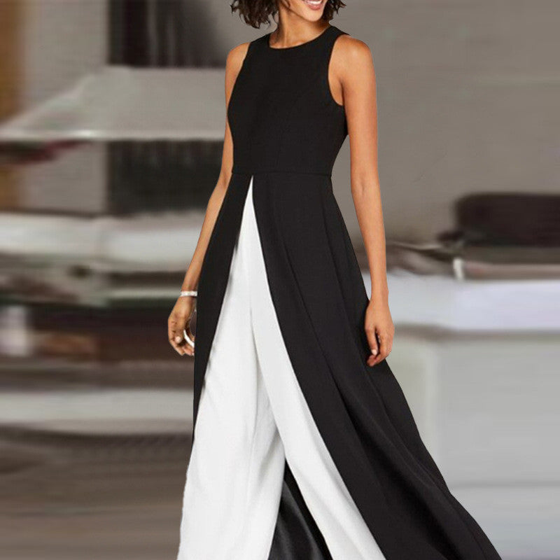 Chic Color-Block Sleeveless Round Neck Jumpsuit