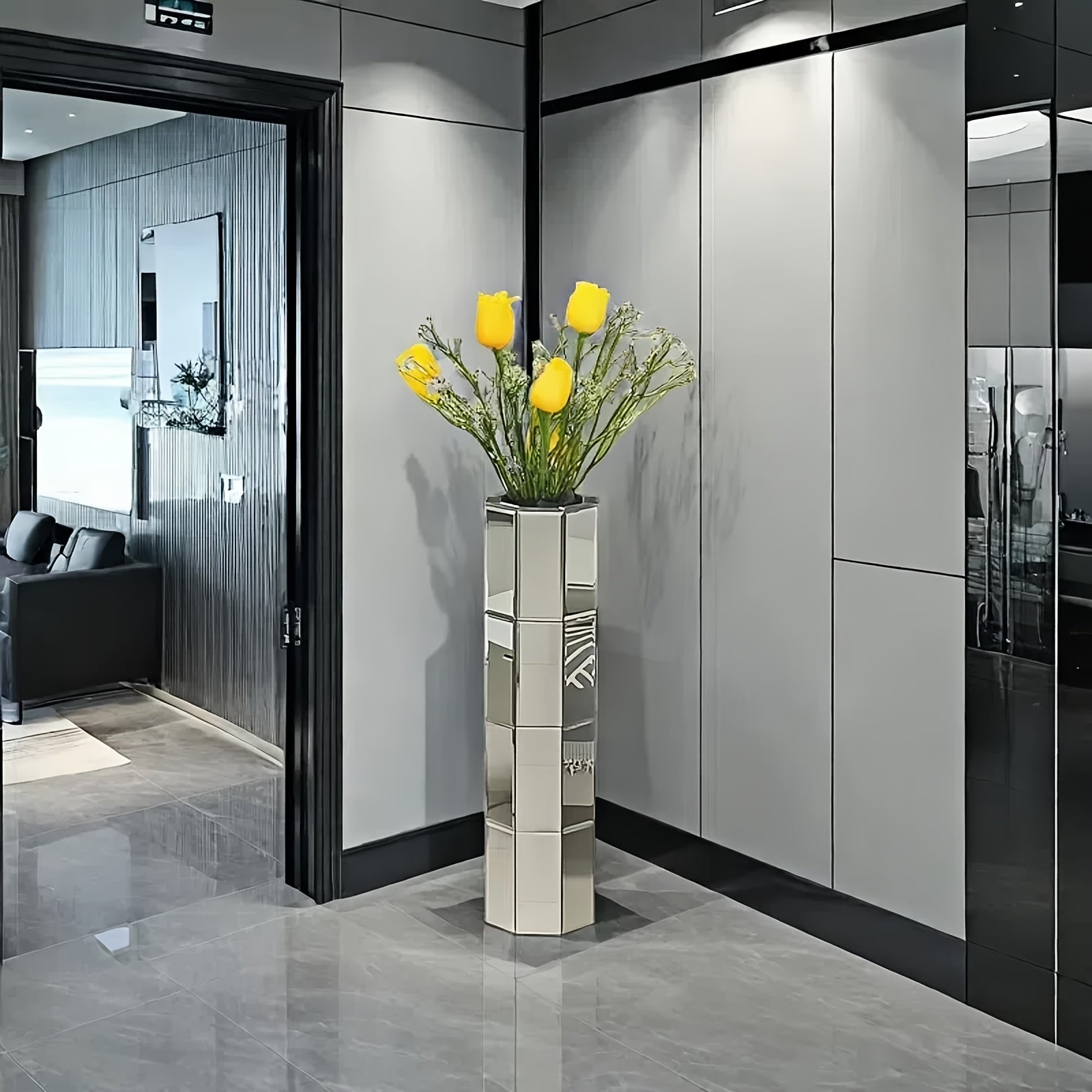28 inch tall mirrored glass floor vase for home decoration