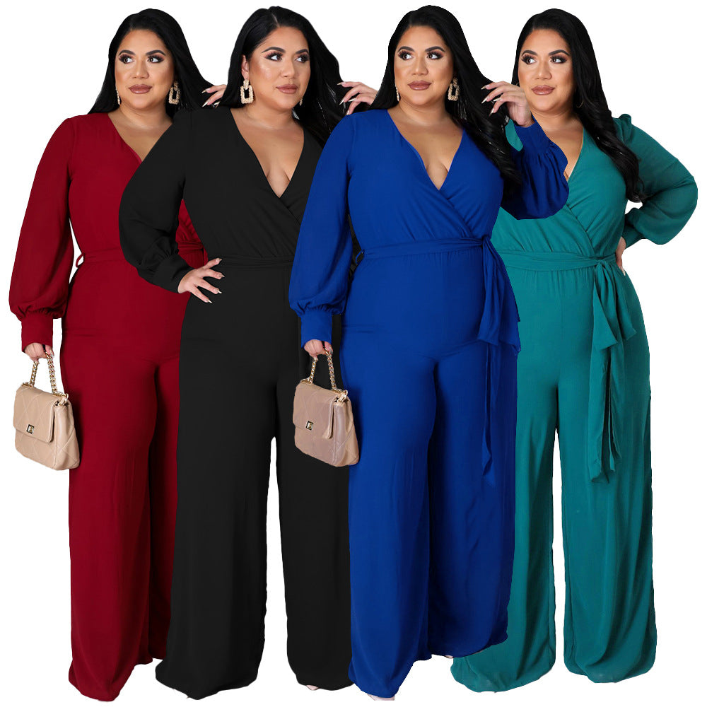 Chic Belted Straight-Leg Solid Jumpsuit