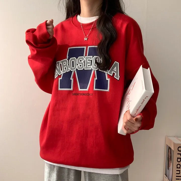 Korean Style Loose Sports Fleece Hoodie for Women