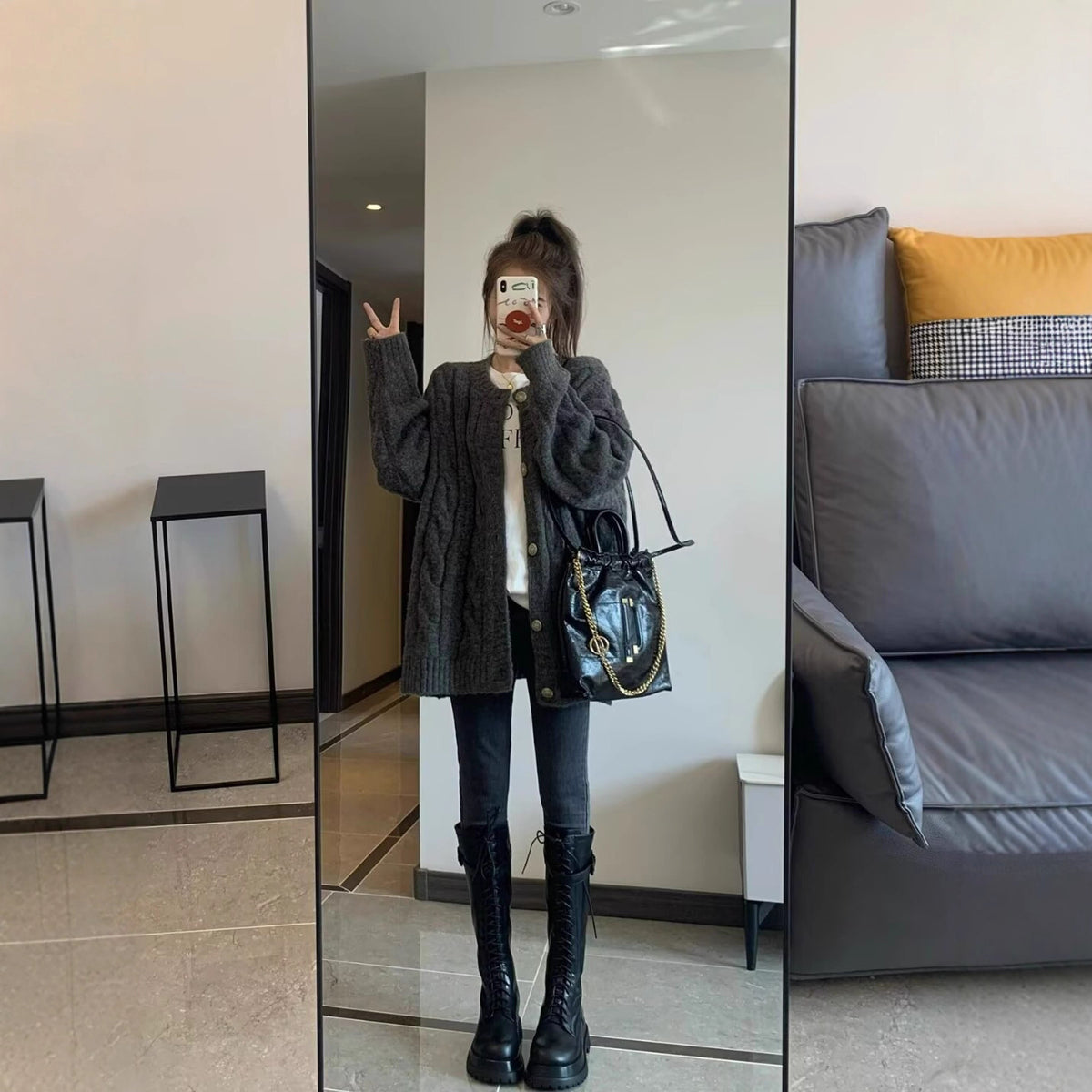 Cable-knit Sweater Jacket for Women Spring and Autumn Knitwear