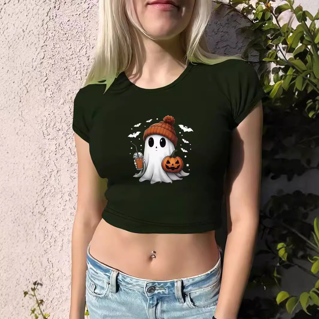 Halloween Pumpkin Print Short-Sleeve Shirt – Festive Street Style