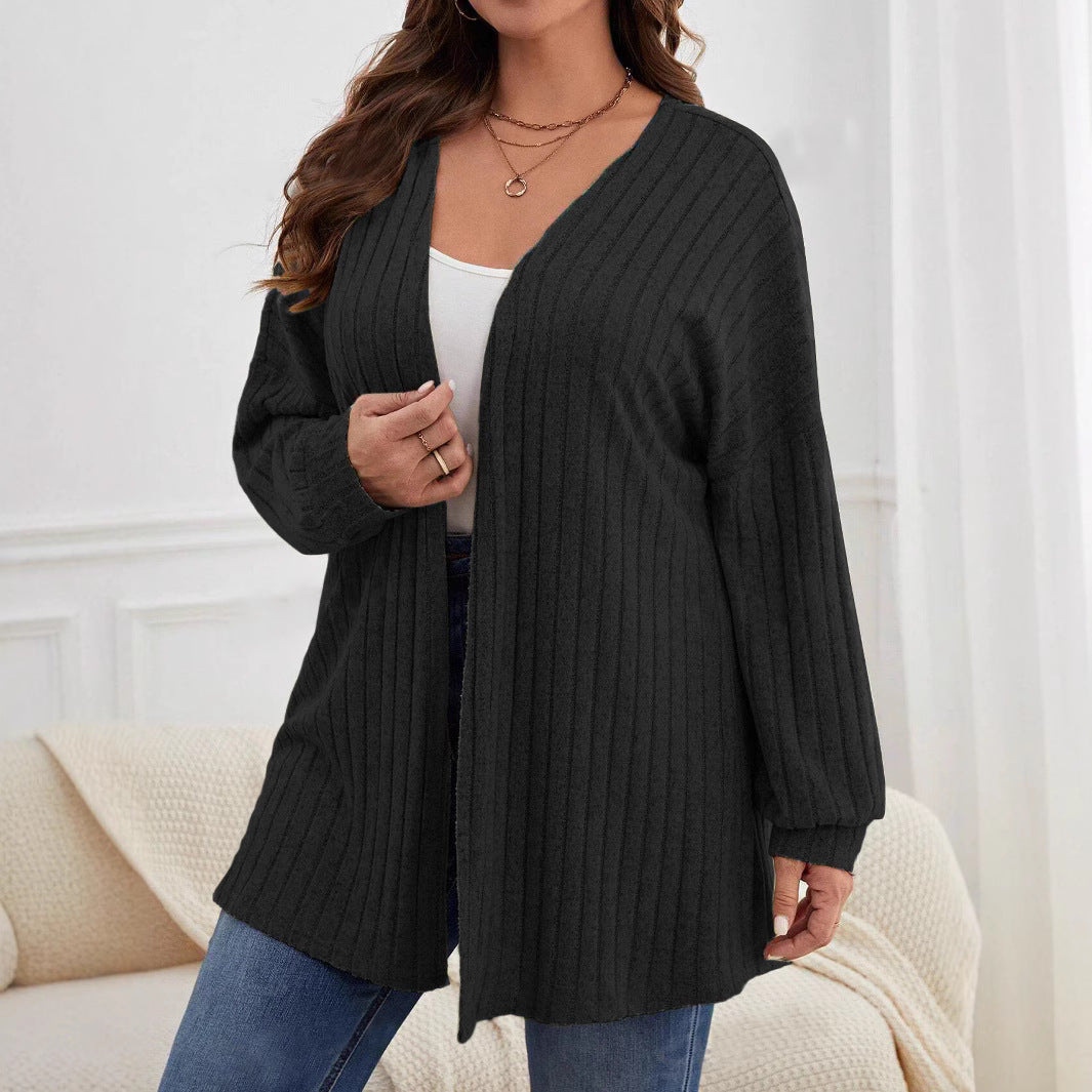 Long Sleeve Solid Color Loose Cardigan Top Women's Knitting Coat