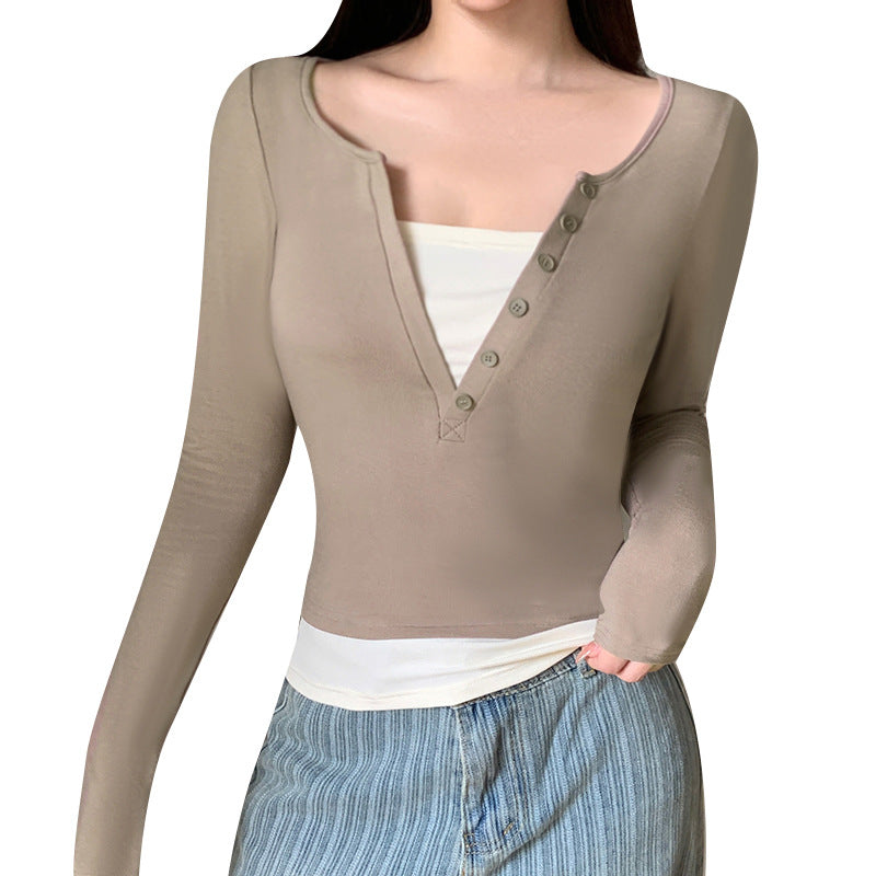Color Block Slim-Fit Long Sleeve Layered Top