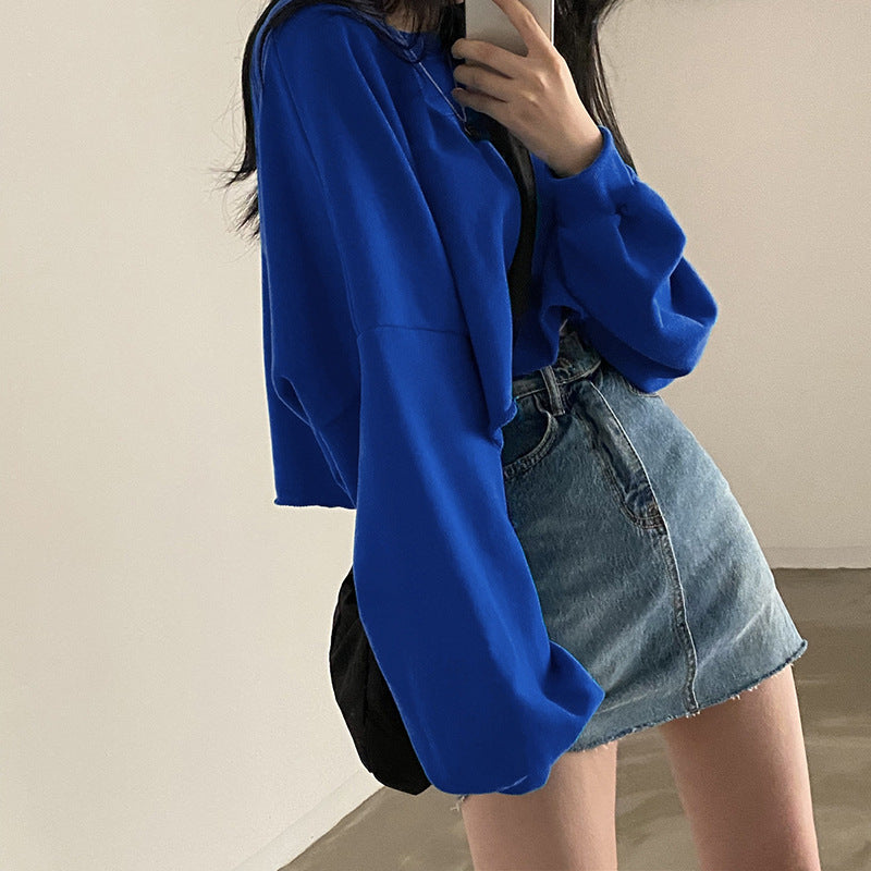 Cozy Cropped Round Neck Women's Pullover Top