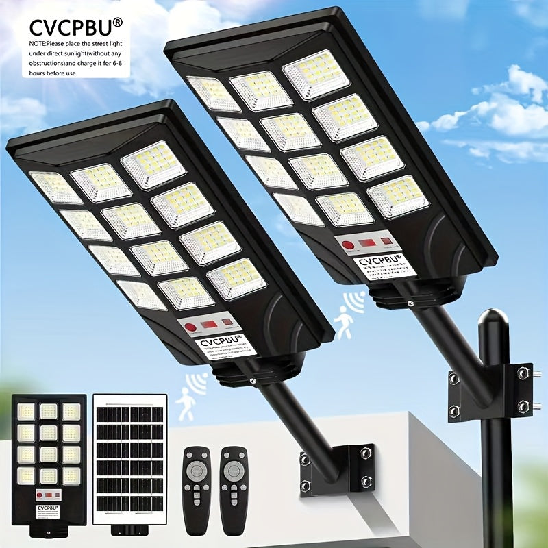 4 Pack/2 Pack Solar Street Light Outdoor 400 LED Lamp Beads, 6500K Waterproof Sensor Solar Flood Light with Remote Control, Commercial Area Parking Lot Night Lighting, Dim to Dawn