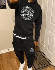 Chic Black Hooded Casual Sweatshirt & Pants Set