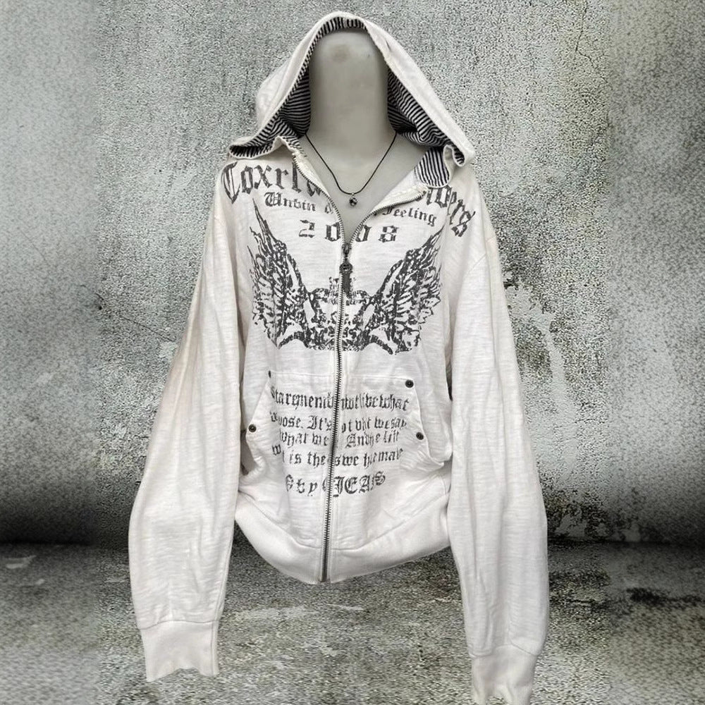 Harajuku Black Hooded Casual Coat Women