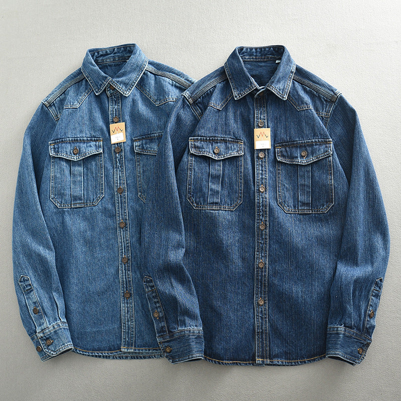 Heavy And Thick Workwear Denim Shirt Loose Oversized Long Sleeves Men