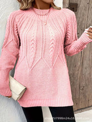 Womens Knitted Casual Cable-weave Long-sleeve Sweater