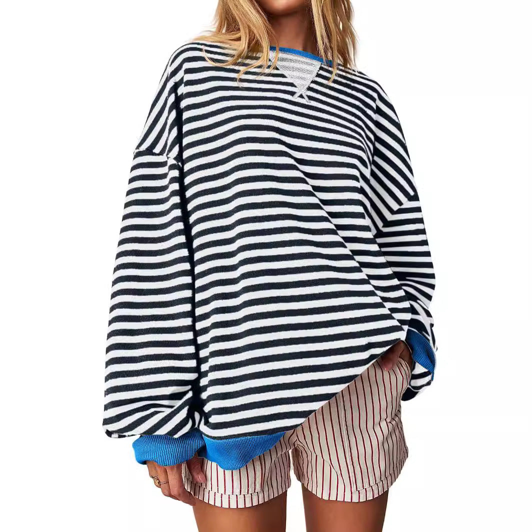 Women's Striped Color-Block Embroidered Pullover Sweater