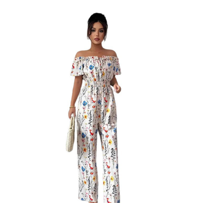 Floral Print V-Neck Sleeveless Loose Jumpsuit