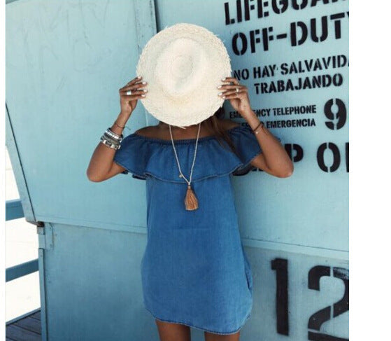 Denim Style Off-the Shoulder Dress