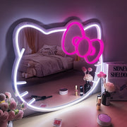 Hello Kitty Neon Makeup Mirror - USB-Powered Adjustable Brightness Glass Mirror with Pink Neon Outline, Classic Cartoon Design for Bedroom, Dressing Table, Living Room & Corridor Decor, Versatile…