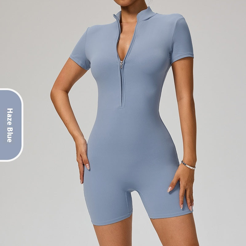 Women's Short Sleeve Zipper Sports Yoga Jumpsuit