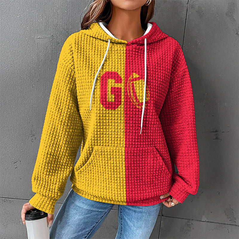 Cozy Waffle Knit Hooded Sweatshirt for Women