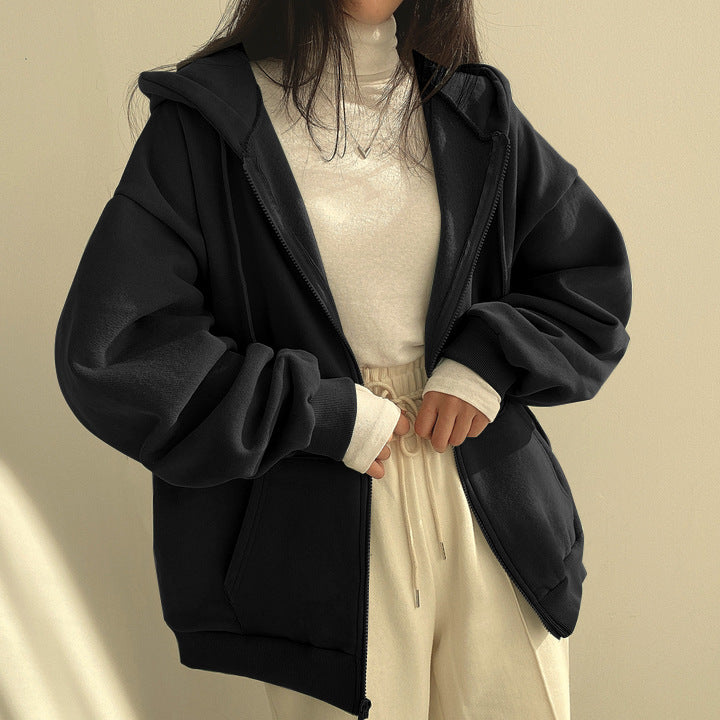 Plush Lined Zip-Up Hooded Sweatshirt Jacket