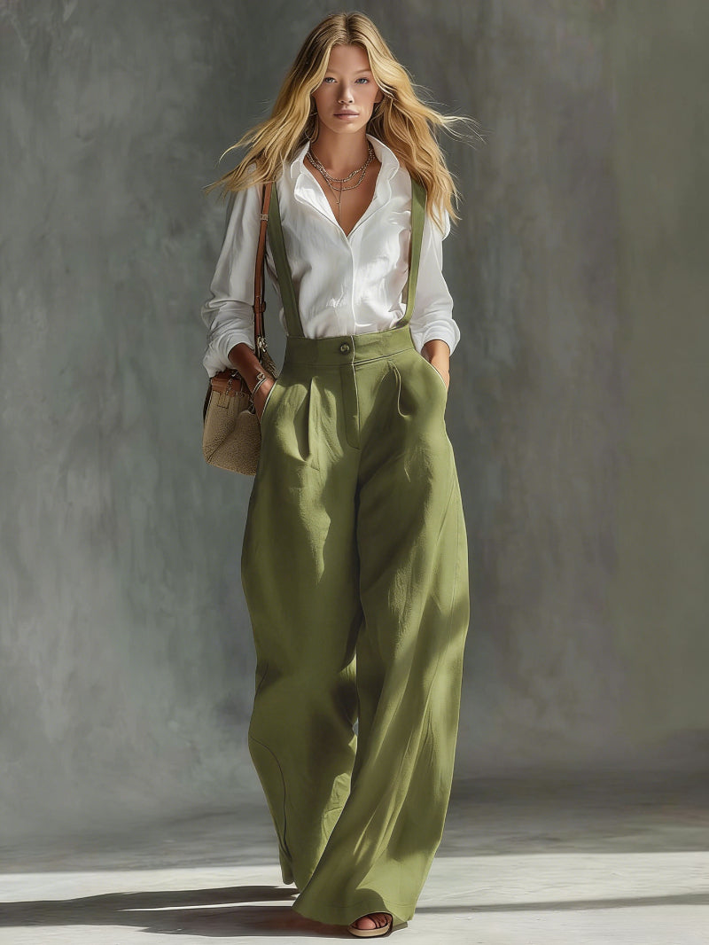 Elegant Wide-Leg Suspender Pants for Women