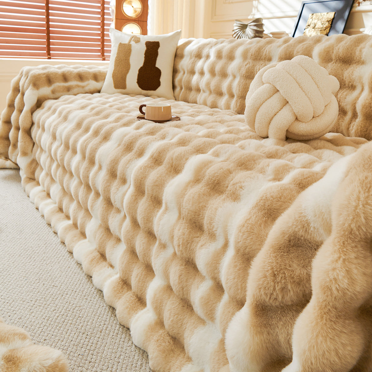Gradient Rabbit Fur Sofa Cover Cloth
