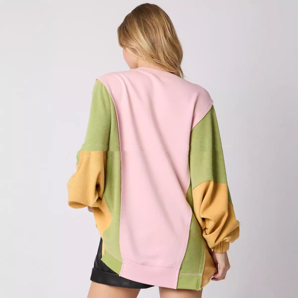 Women's Contrast Color Casual Loose Long Sleeve Sweatshirt