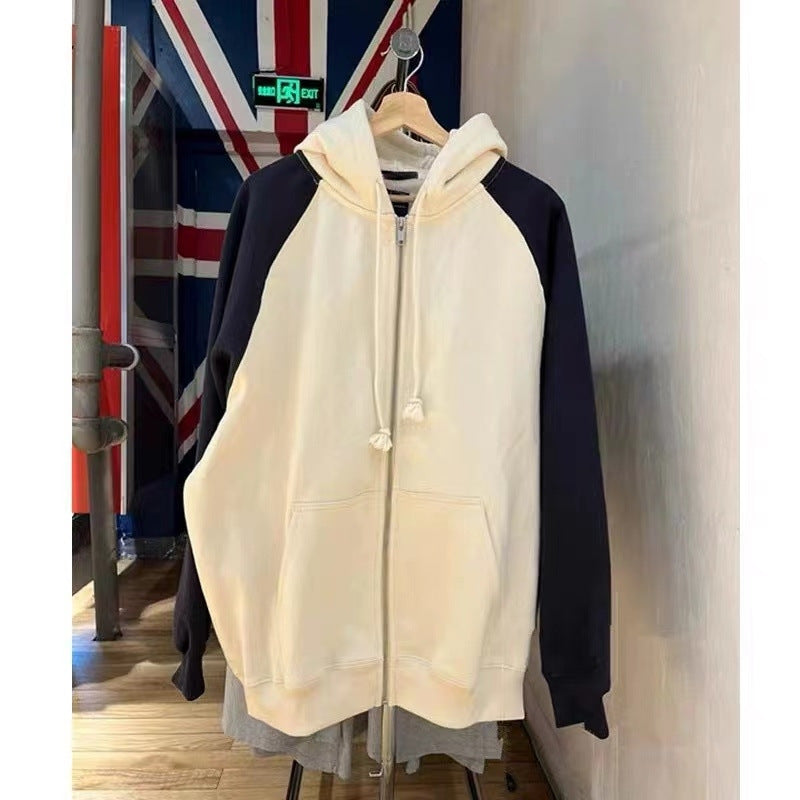 Cozy Colorblock Raglan Zip Hoodie Cardigan