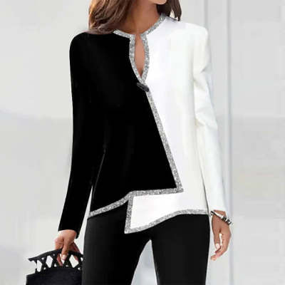 Floral Print V-Neck Asymmetric Long Sleeve Women's Top