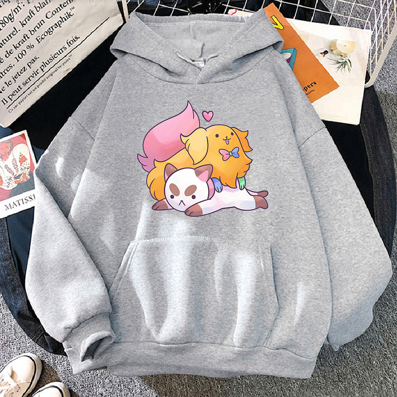 Cute Cartoon Cat & Puppy Graphic Pullover Sweater