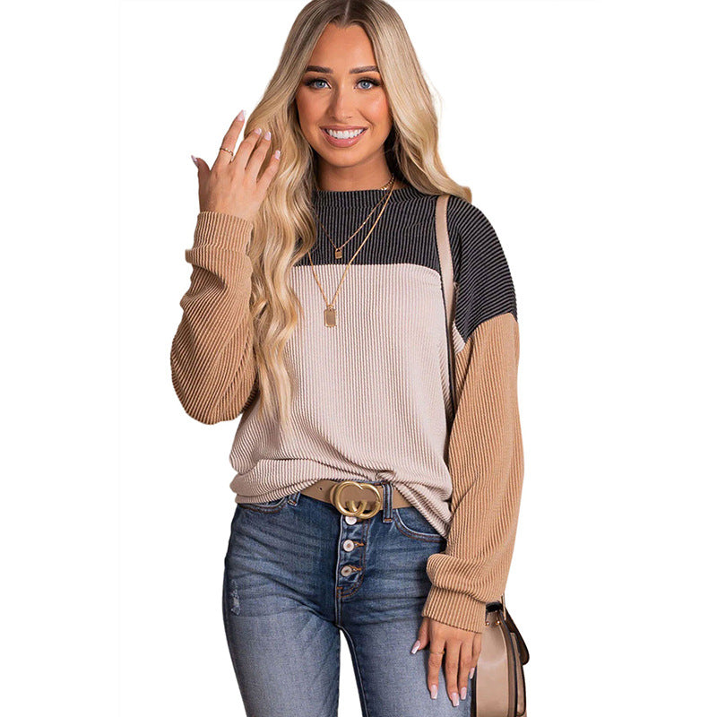 Colorblock Long-Sleeve Casual Pullover Sweatshirt