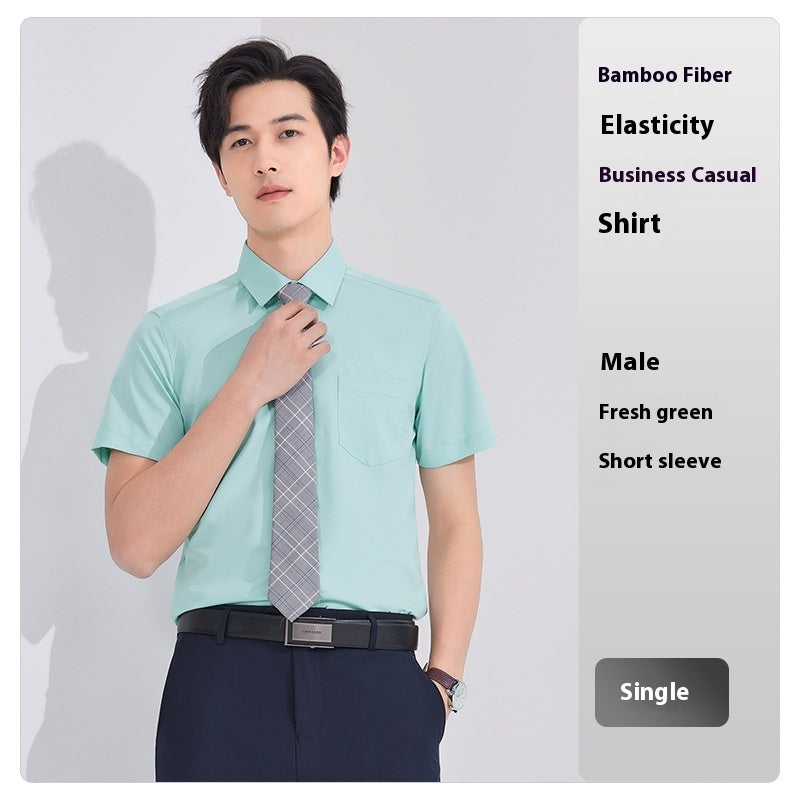 Bamboo Fiber White Shirt Men's Professional Short Sleeve