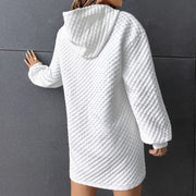 Waffle Knit Loose Drawstring Hoodie Casual Sweatshirt