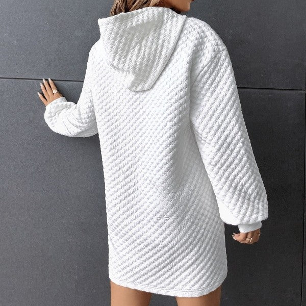Waffle Knit Loose Drawstring Hoodie Casual Sweatshirt