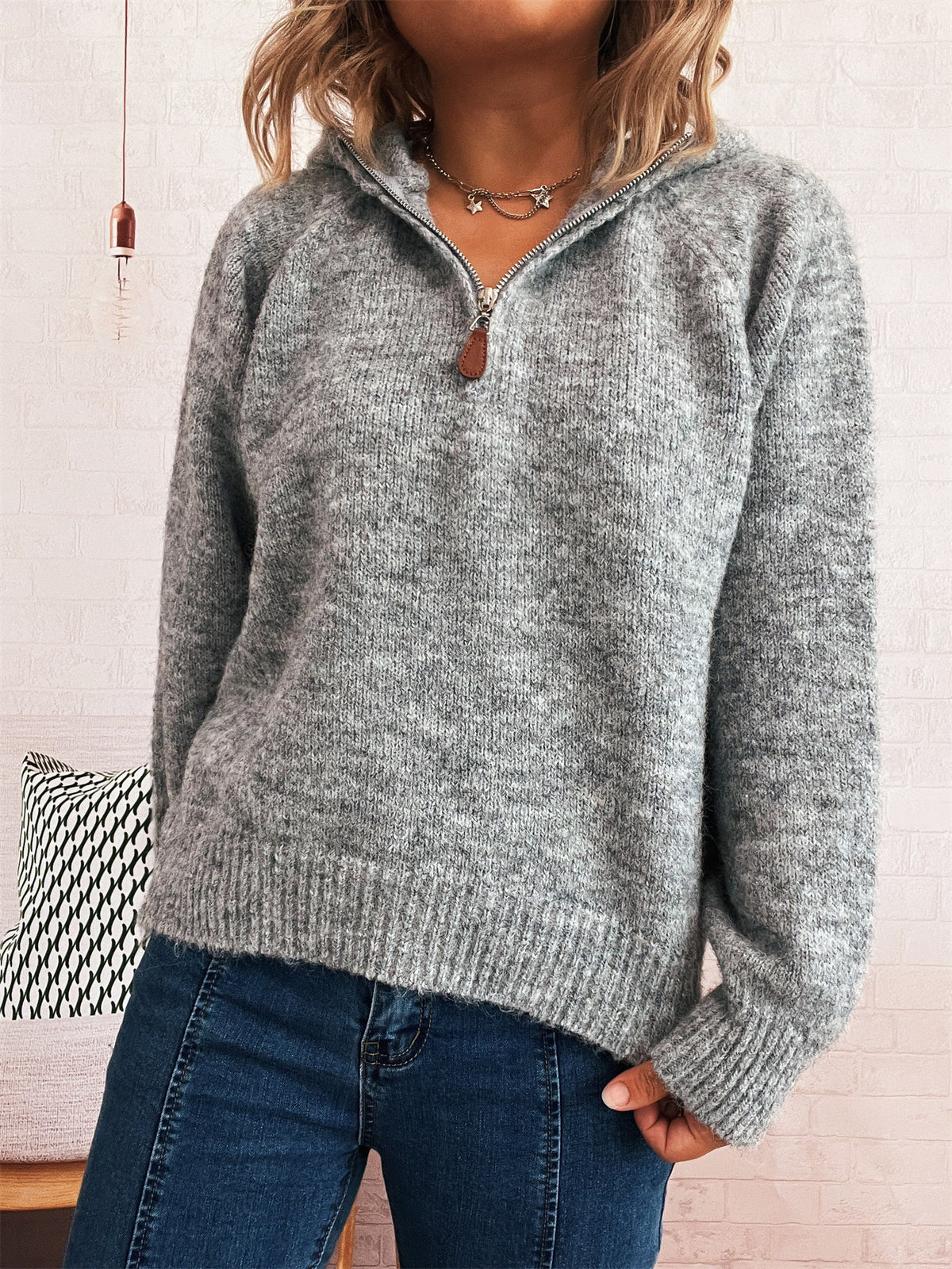 Solid Color Casual Hooded Knitted Sweater for Women