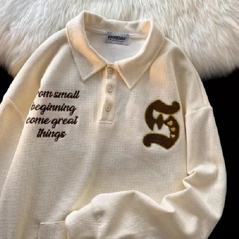 Women's Embroidered Waffle Polo Sweater