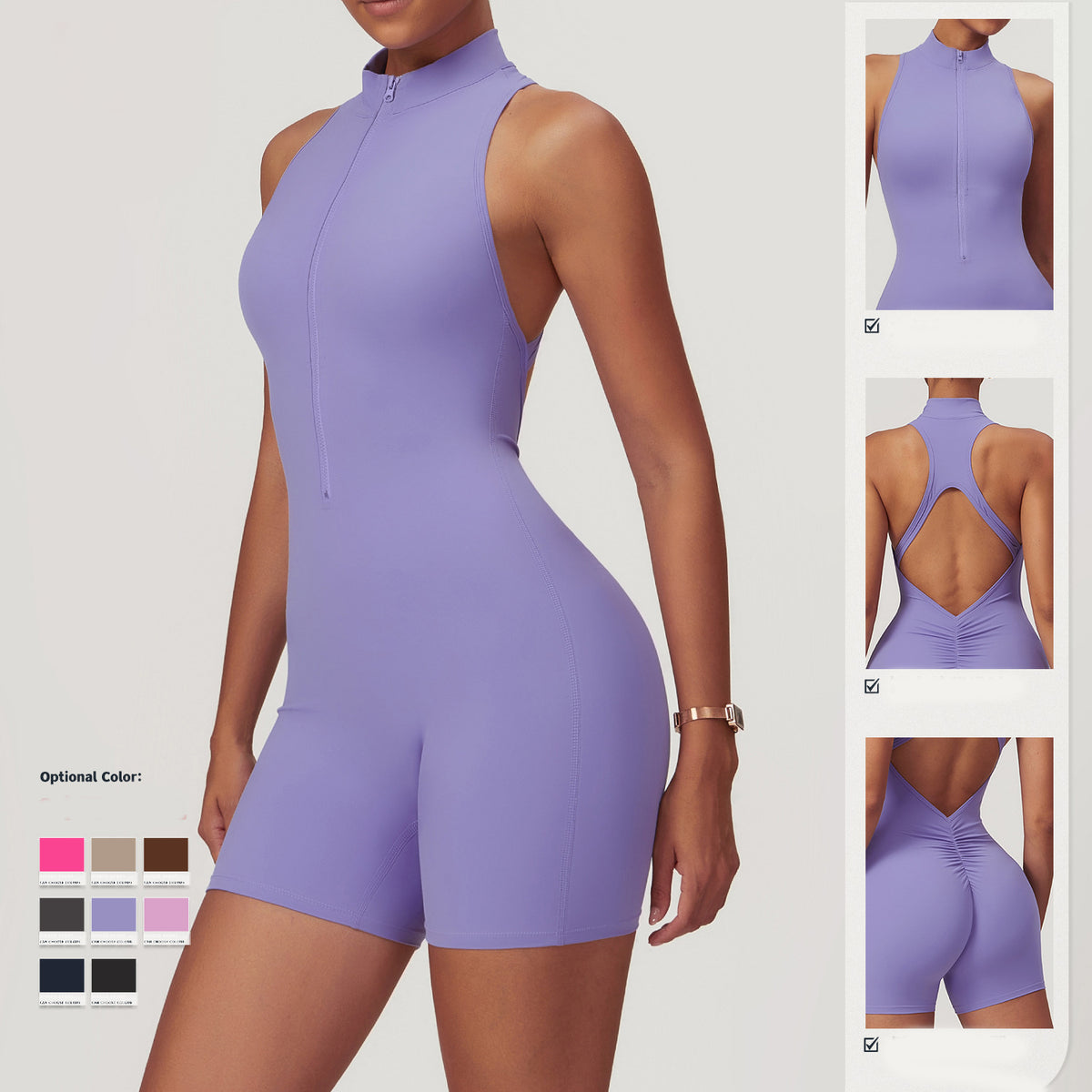 Women's Backless Zipper Fitness Yoga Jumpsuit Romper