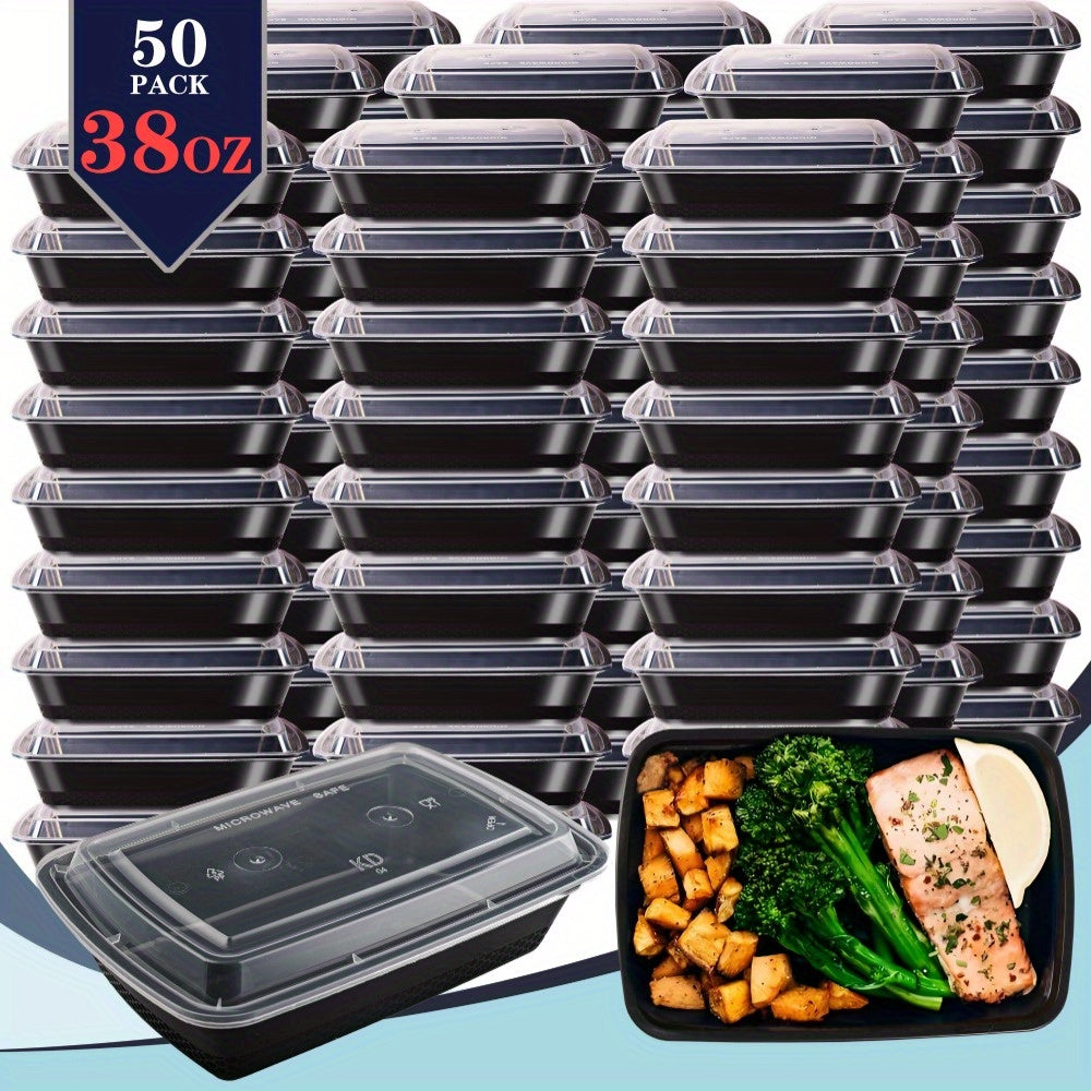 100pcs/ 200pcs Black Rectangular Meal Prep Containers 38oz Stackable And Leakproof Food Storage Container Set Disposale Bento Box Ideal for Takeout And Picnic Microwave & Dishwasher & Freezer Safe...