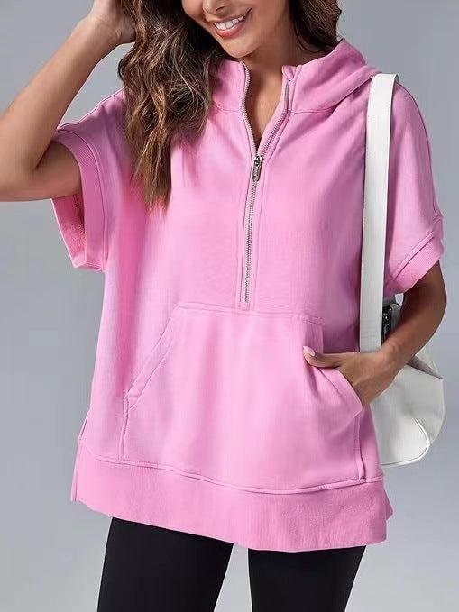 Women's Short-Sleeve Hooded Pullover Sweater