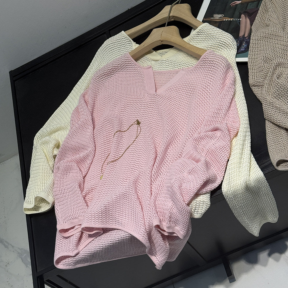 Sexy Hollow-Out Long Sleeve Top – Loose Fit, Lightweight & Versatile