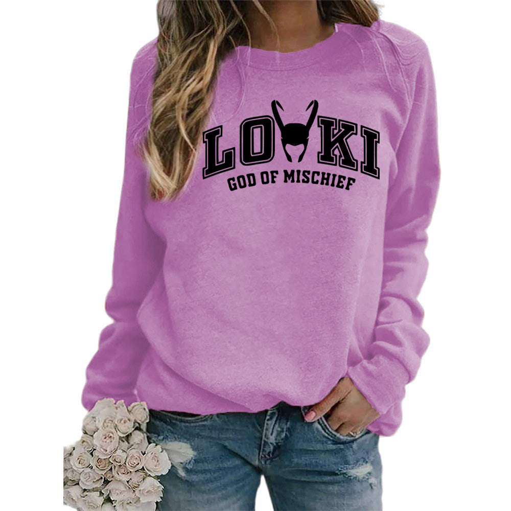 Printed Crew Neck Sweatshirt Autumn And Winter European And American Style Women Top Loose Fashion