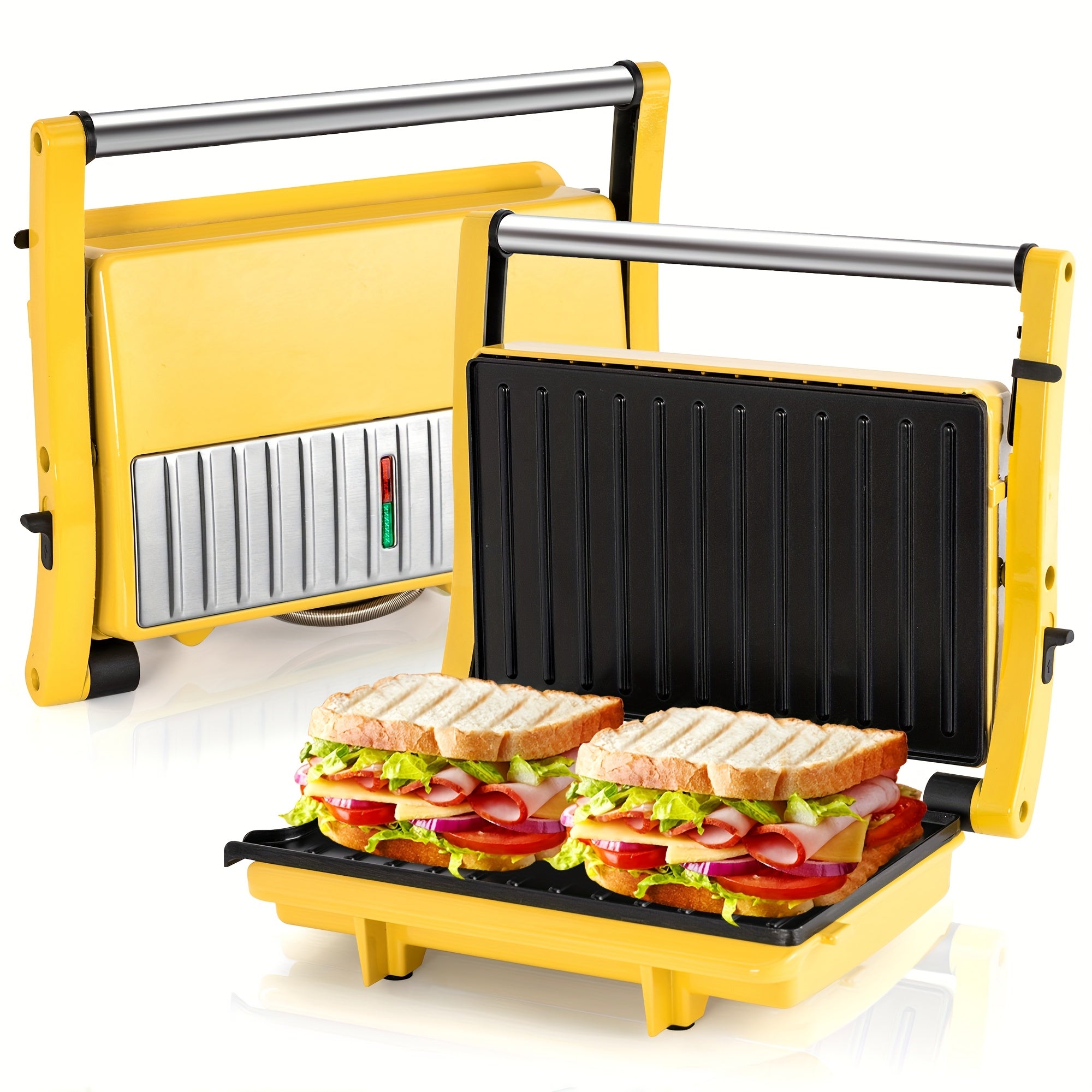 3-in-1 Electric Indoor Grill - Panini Press with Non-Stick Cooking Plates, Opens 180-Degree Gourmet Sandwich Maker, Floating Hinge Fits All Foods, Panini Press Grill with Grease Tray