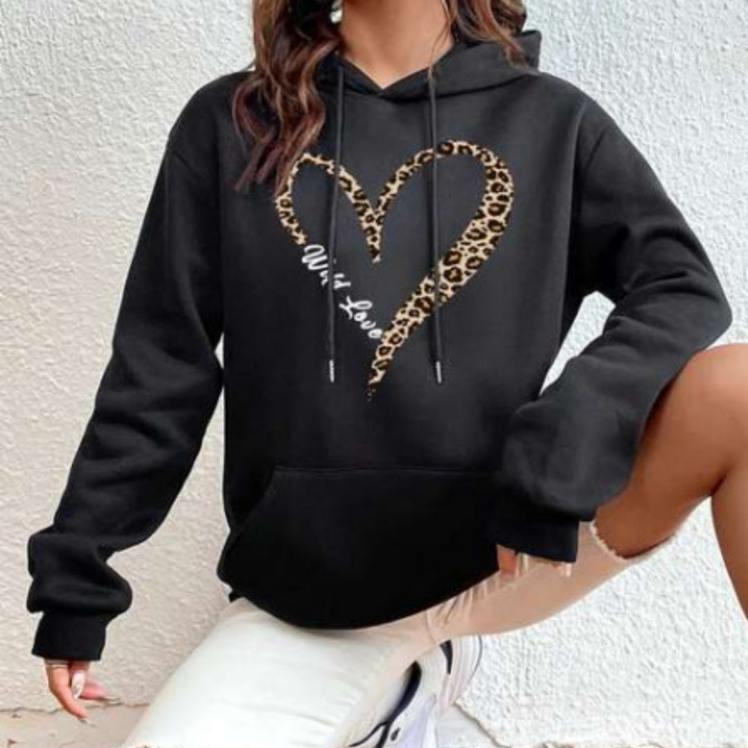 Retro Love Print College Style Women's Pullover Hoodie
