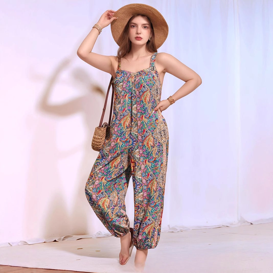 Plus-Size High-Waisted Printed Jumpsuit